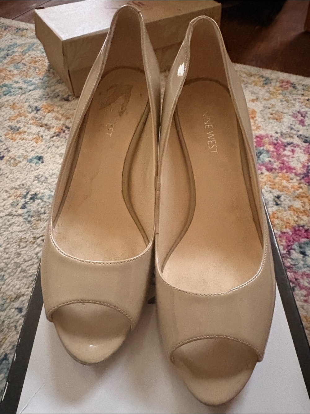 Nine West Nude Patent Peep-Toe Heels